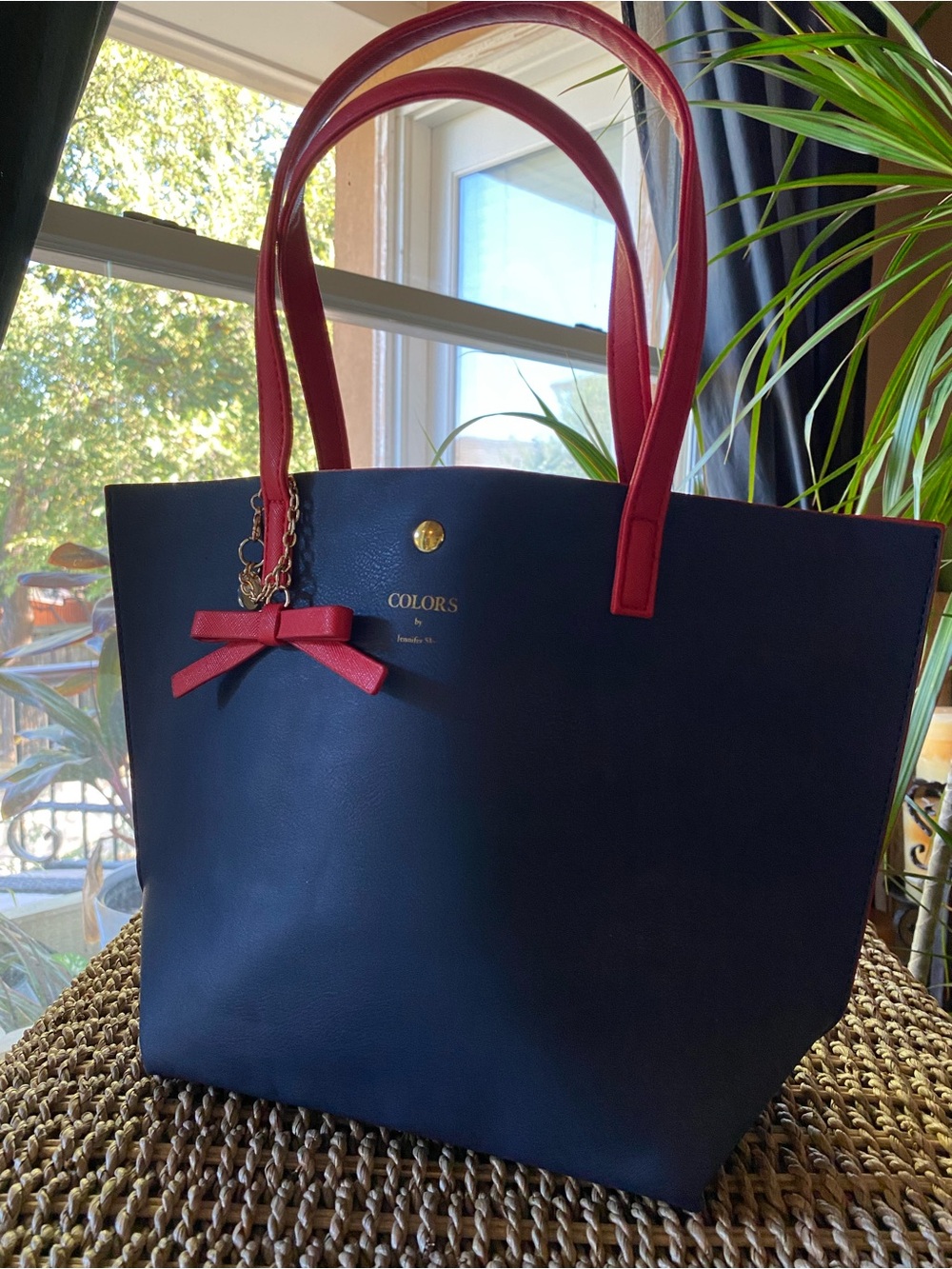 Colors by Jennifer Sky Navy Blue Red Tote Bag Bow Charm